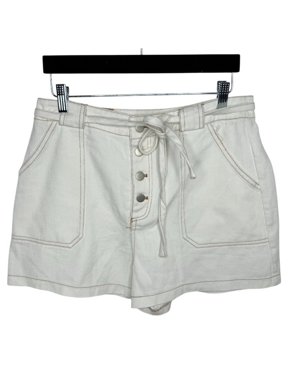 Grace Women’s L White Utility Shorts High Rise Tie Waist Button Front
